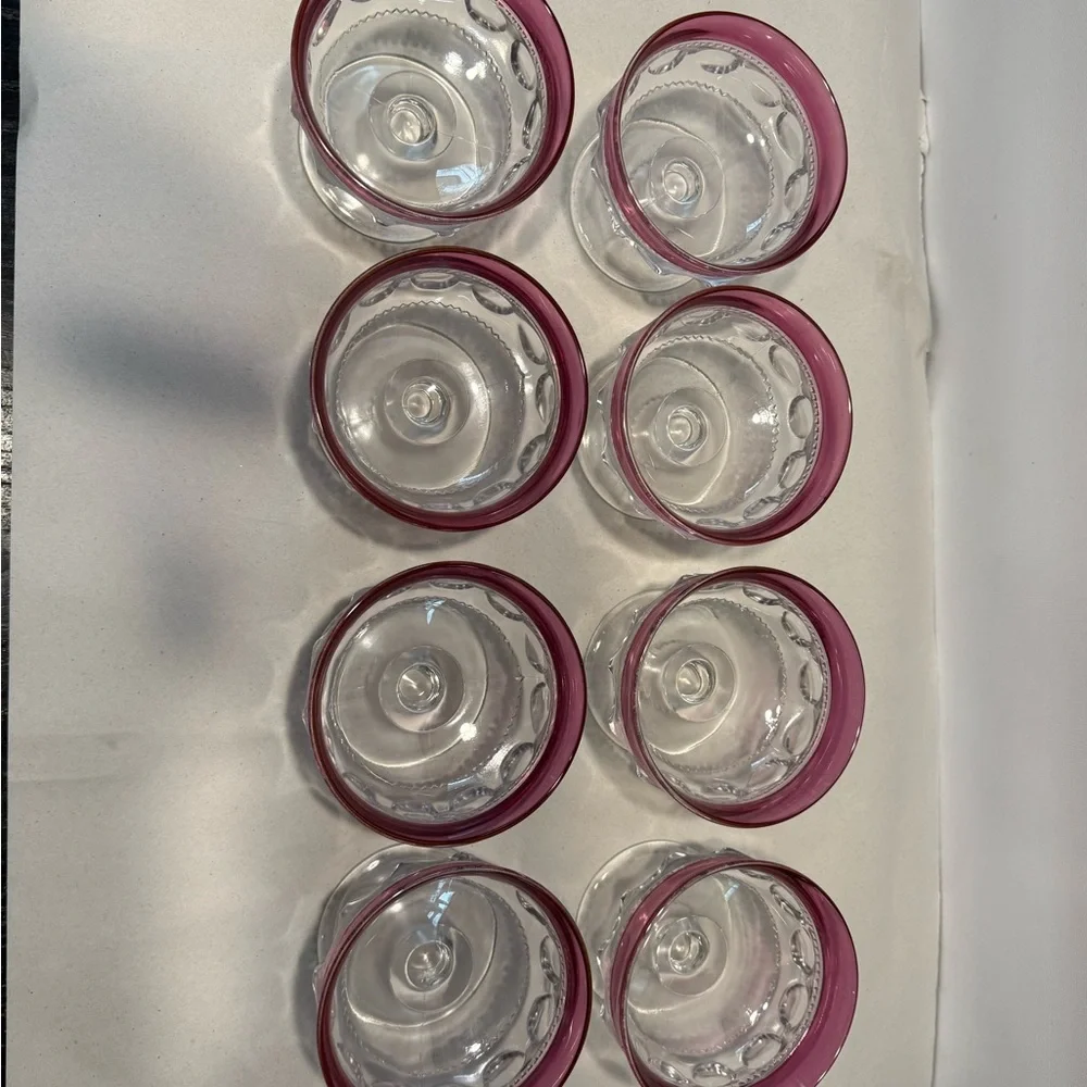 Set Of 8 Tiffin Kings Crown Thumbprint Cranberry Flash Sherbet Dessert Glass